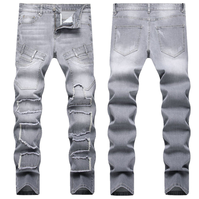 Heren Slim Fit Stretch Jeans - Trendy Grijze Denim Broek met Elastisch Comfort, Mid-Rise Casual Broek_voghion.com