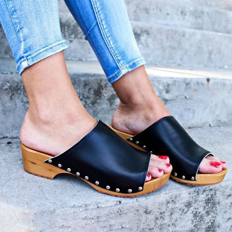 Frauen Sommer Slides Pantofle 2023 Rom Stoff PU Huf Heels Gummi Schuhe Frau 2021 Weibliche Hausschuhe Niedrigen Neue S_voghion.com