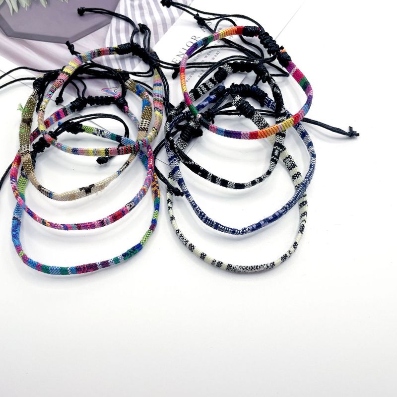 Trendy Nepalese Style Cotton Leinen Woven Fabric Rainbow Armband Fußkettchen Vielseitig bunt verstellbare Fußkette_voghion.com