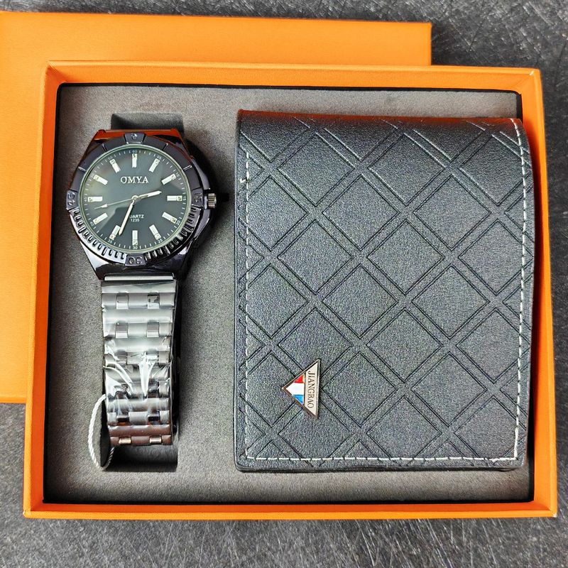 Herrenuhr Brieftasche Geschenkbox Set wasserdichte Quarzuhr Stahlarmband_voghion.com