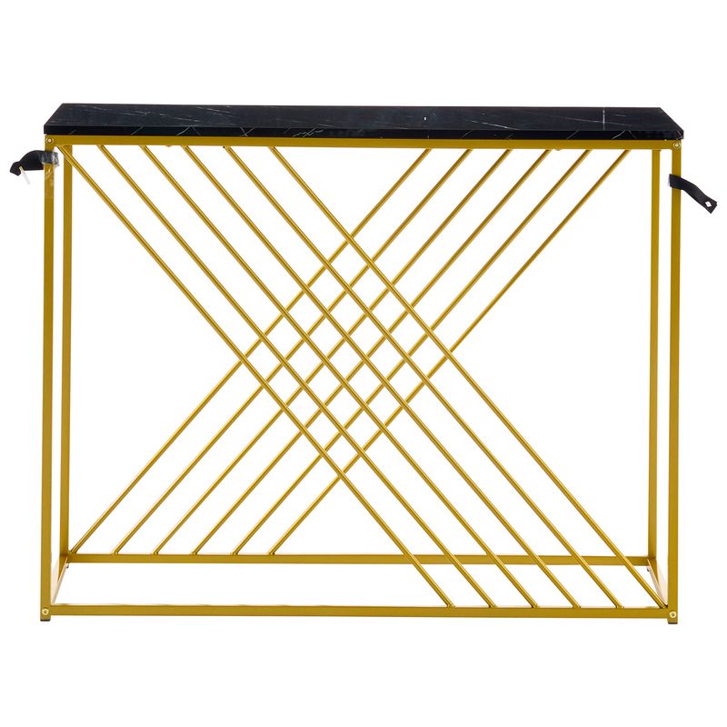 Console noire avec pieds dorés, 100 x 35 x 77 cm, table d'entrée en MDF brillant, table de couloir, buffet, table d'appoint, style vintage_voghion.com