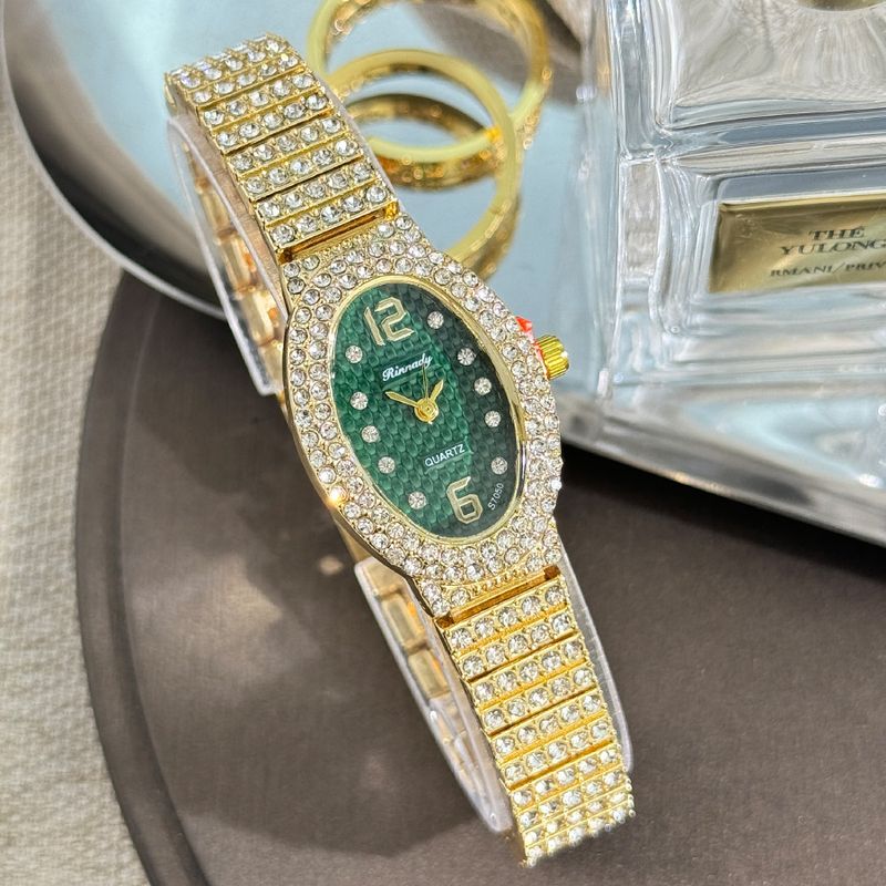 Montre de luxe à quartz pour femme, bracelet en acier, ovale, diamant, numérique, entièrement en diamant, pour le travail quotidien, cadeau d'anniversaire, de Saint-Valentin_voghion.com