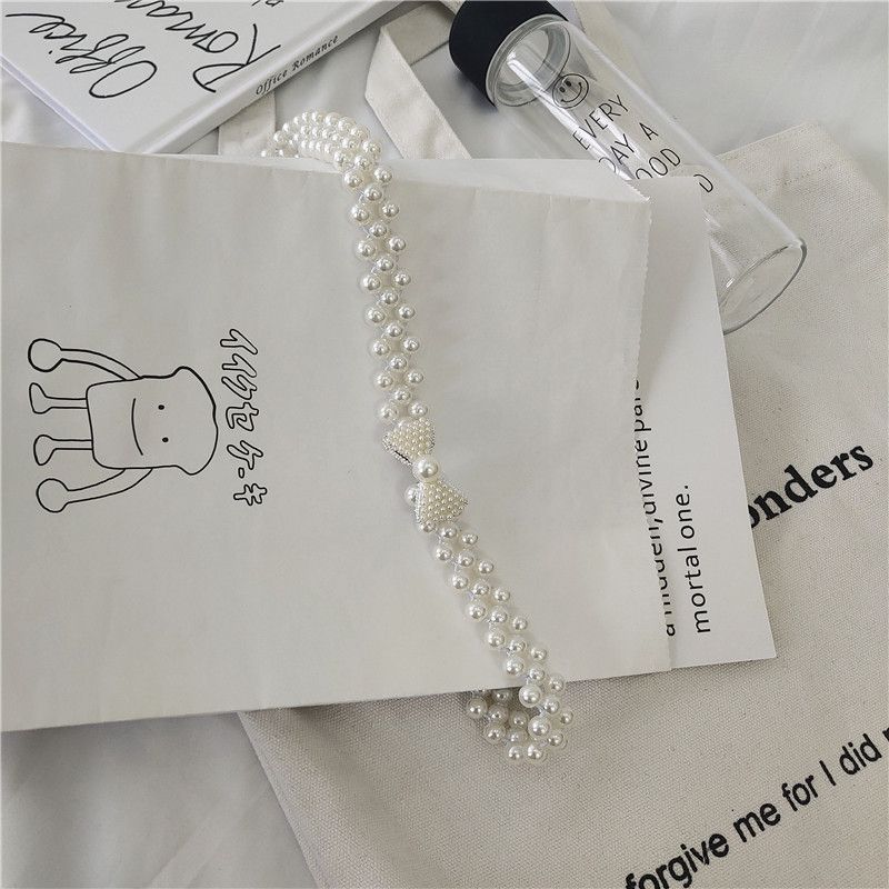 Cintura decorativa per donna, sottile, alla moda coreana, con catena in vita con perline, per abito estivo, semplice, versatile, elastica_voghion.com