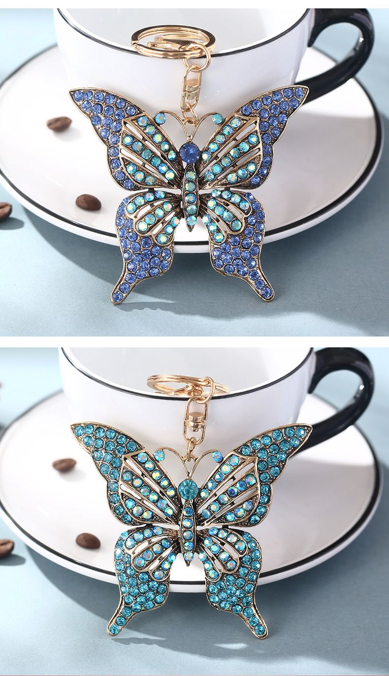Colorful Diamond Studded Hollow Butterfly Metal Keychain Pendant Creative Small Gift Bag Pendant_voghion.com