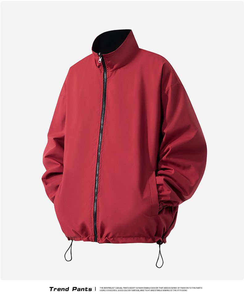 Reversible Streetwear Jacket – Unisex Two-Sided Stand Collar Coat With Zip Closure (M-3XL, Black/White & Red/White & Black/Red)_voghion.com