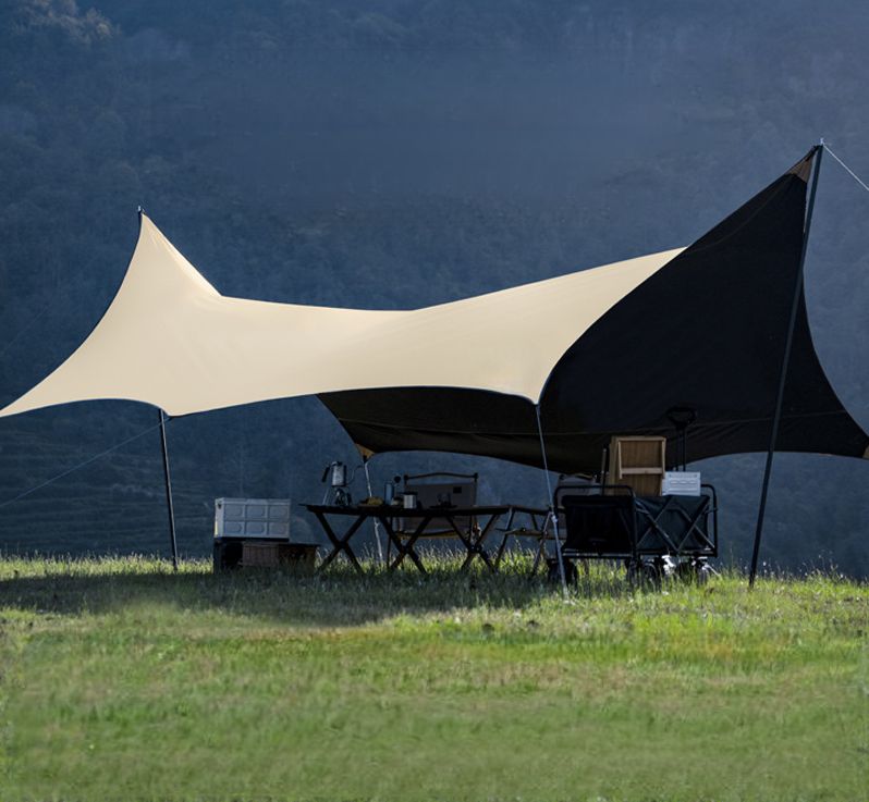 Schwarzes Vinyl-Überdachungszelt für den Außenbereich, regendicht, sonnendicht, Sonnenschutz, Schutz, Camping, Picknick, faltbarer Schmetterlingsvorhang_voghion.com