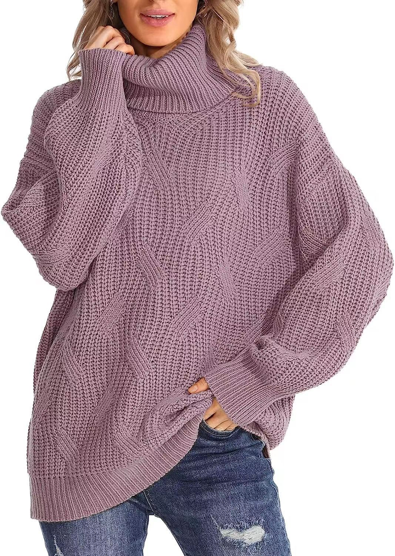 Pull tricoté à col roulé et manches longues pour femme, ample, à la mode_voghion.com