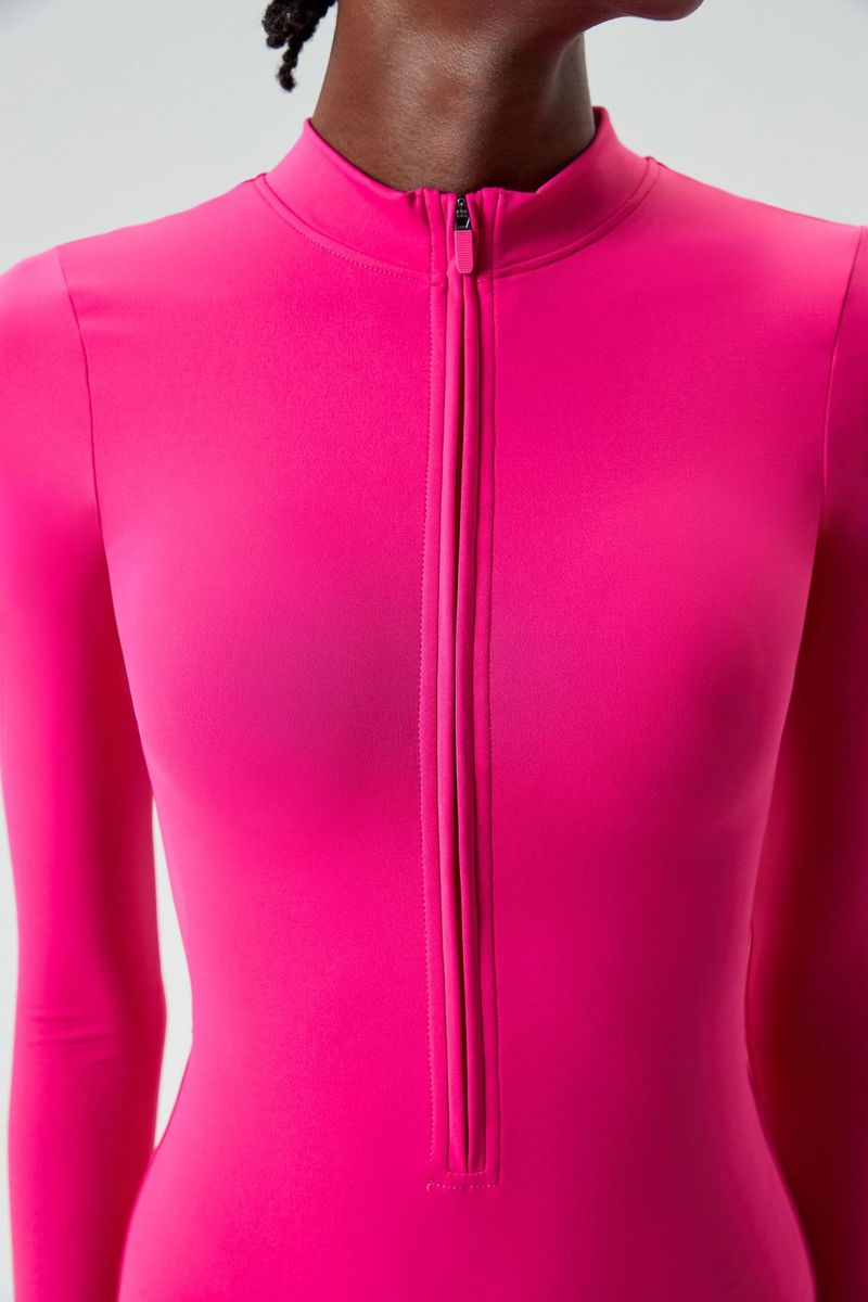 Combinaison Nuotan sexy haut de gamme New2024, combinaison de fitness moulante à fermeture éclair pour femmes, combinaison de danse à col ouvert à manches longues à séchage rapide_voghion.com