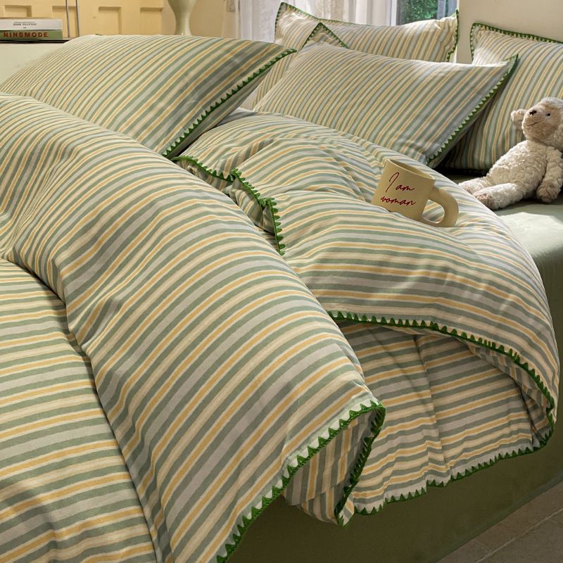 Set di biancheria da letto minimalista in puro cotone, copripiumino, lenzuola e gonna da letto, autunno/inverno 2025, nuovo e spesso_voghion.com