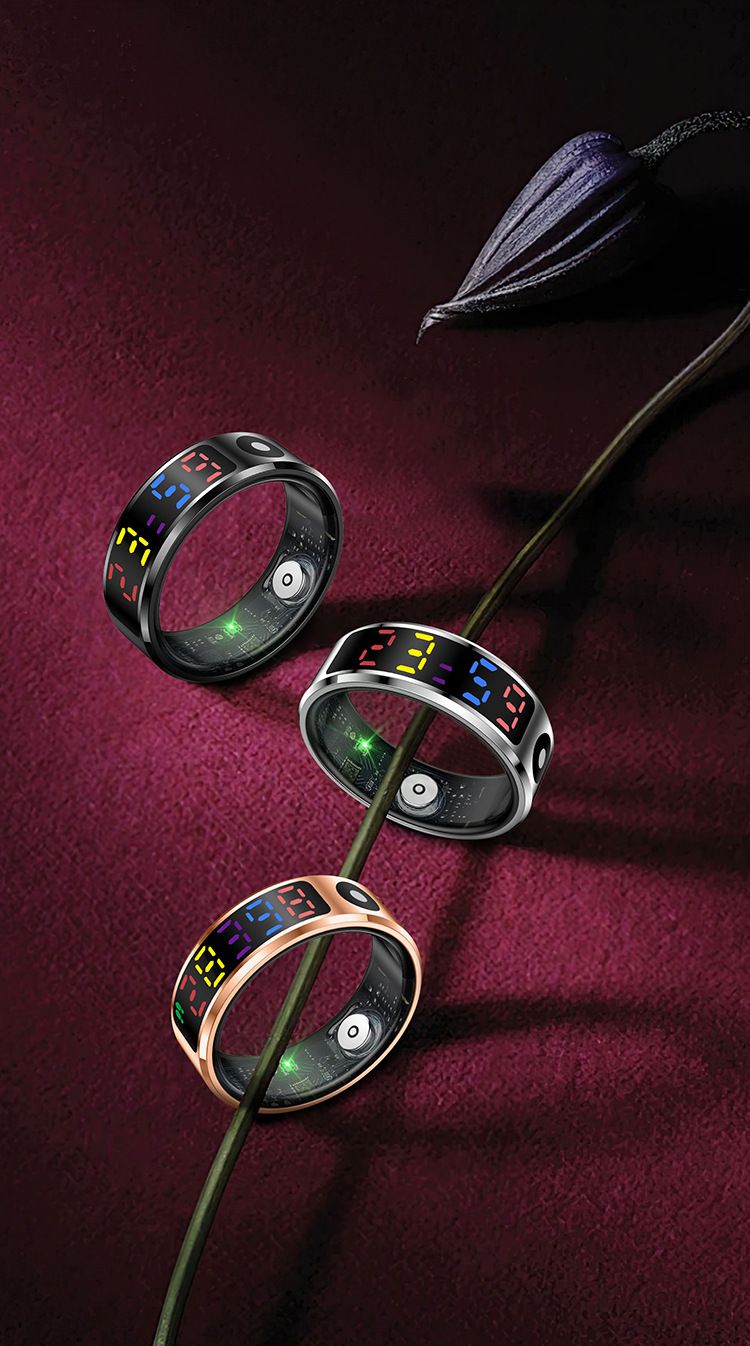 R12 Anello intelligente con schermo a colori per uomo e donna, anello fitness intelligente con tocco intelligente, frequenza cardiaca, ossigeno nel sangue, IP68 impermeabile_voghion.com