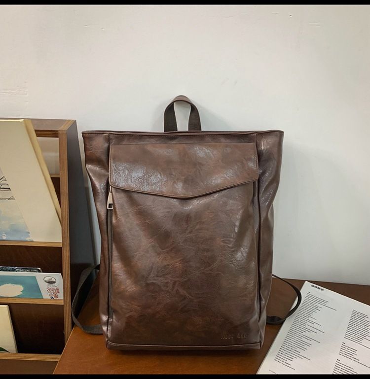 Backpack Men's Backpack Pu Solid Color Motorcycle Men's Large Backpack Travel Travel Daily Commute Large Capacity Backpack_voghion.com
