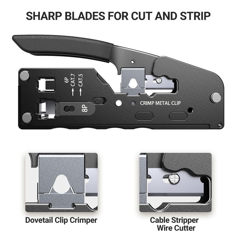 AMPCOM RJ45 Crimper CAT7 Crimpen Werkzeug Für Pass Durch RJ11 RJ 45 Stecker CAT6 CAT5E Modulare Stecker Mit Draht Stripper_voghion.com