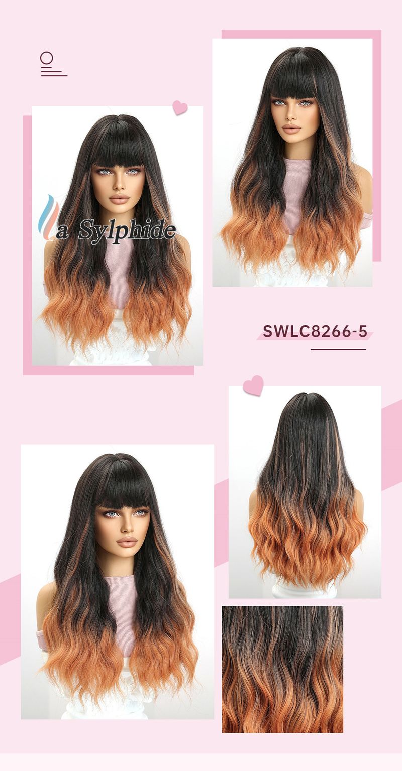 Extension per capelli, parrucche, onde grandi, pittura Lolita, tinta rosa ciliegia sfumato, JK, capelli lunghi e ricci, simulazione testa intera_voghion.com