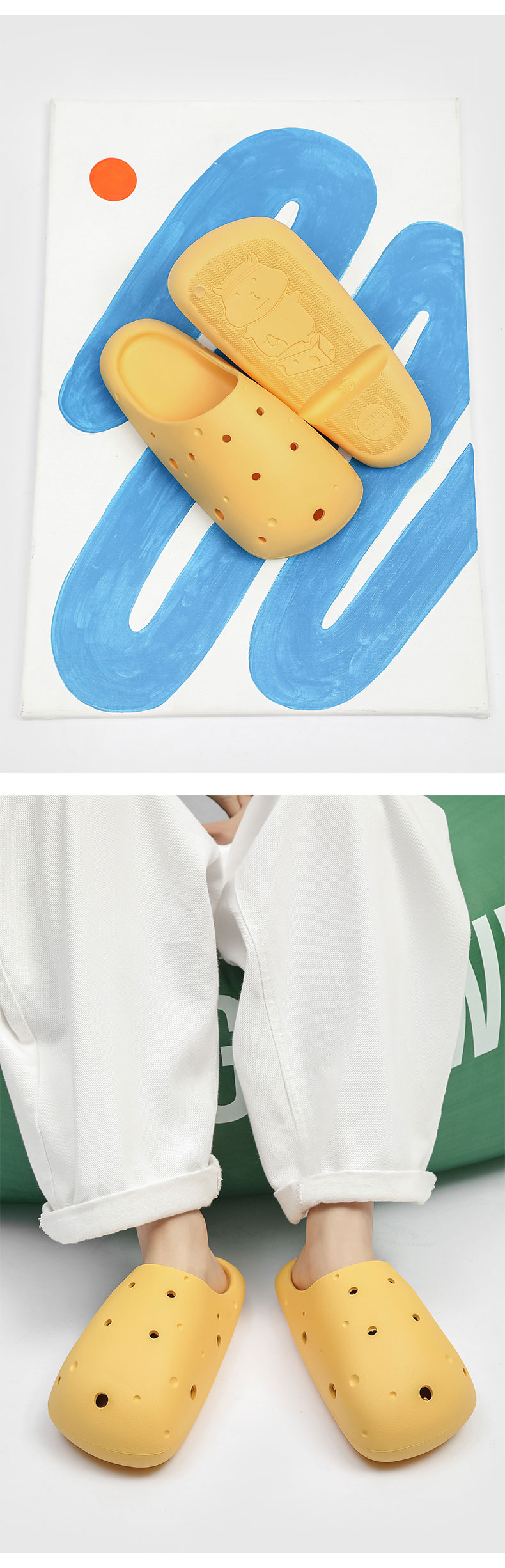 Unisex sýrové pantofle pro muže a ženy, letní kreslené měkké silné podrážky, vtipné venkovní plážové sandály, koupelnové neklouzavé boty_voghion.com
