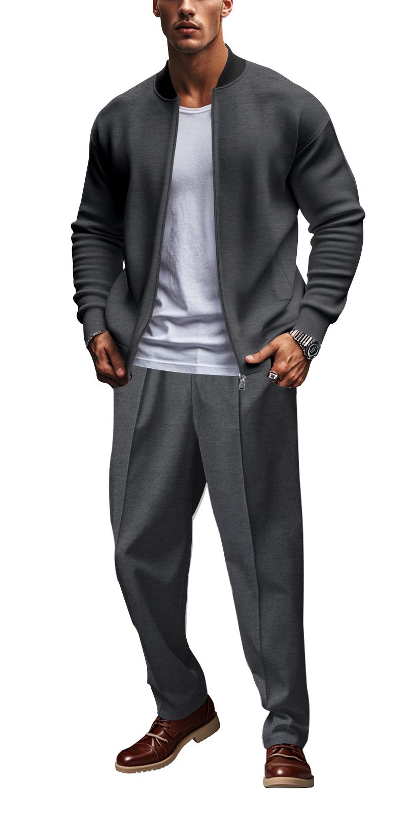 Lässiges, locker sitzendes Jacken- und Hosenset für Herren – atmungsaktives, bequemes, trendiges Outfit für Sport und Alltag (Schwarz, Grau, Armeegrün, Marineblau, Dunkelgrau)_voghion.com
