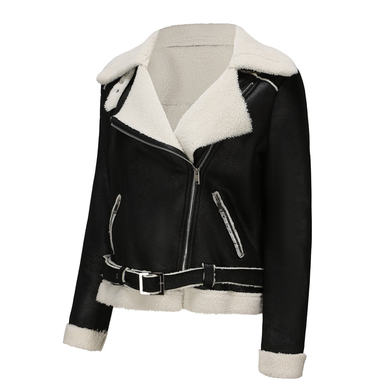 Damenbekleidung Herbst und Winter Pelz Integrierte warme Wildlederjacke Ledermantel Gürtel Reversmantel_voghion.com