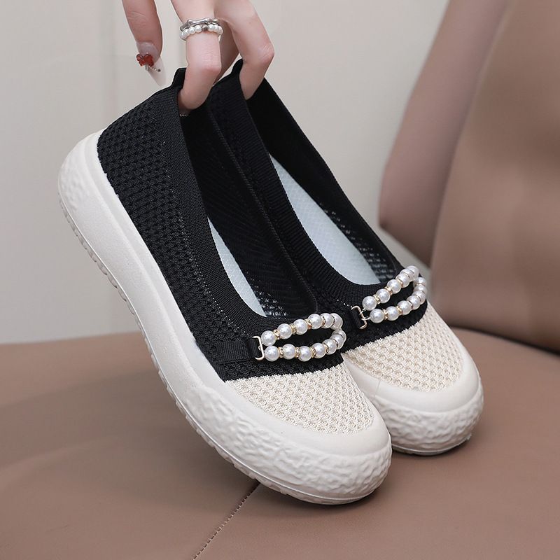 Summer Old Beijing Cloth For Women, Breathable Mesh Casual Mom Shoes, Soft Sole Non-Slip Slip-On Lazy Shoes_voghion.com