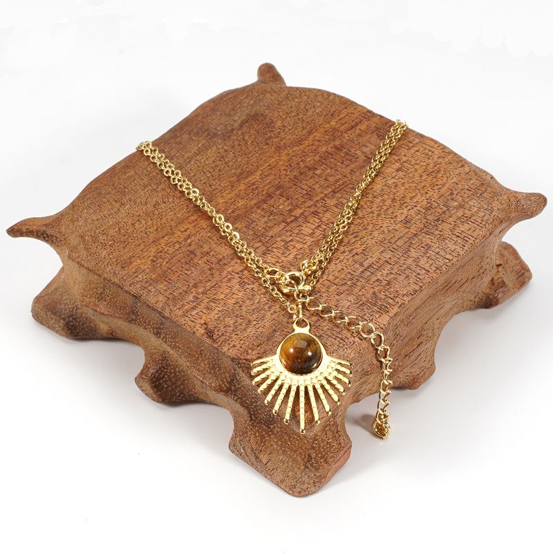 Corrente de ouro 14K Pérola de água doce Concha Olho de tigre Pedra natural Colar de pedra Corrente de clavícula_voghion.com