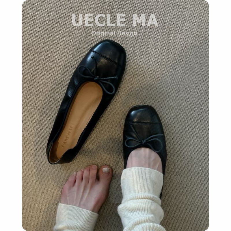 Super Schaffell ~ Echtes Leder Französisch Stil Single Für Frauen Flache Sanfte Abend Schleife Knoten Ballett Weiche Sohle Huhn_voghion.com