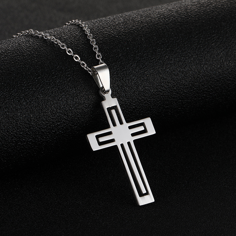 Collana con croce in acciaio inossidabile, unisex, versatile, con ciondolo in acciaio al titanio, maglione, felpa con cappuccio, accessori a catena_voghion.com