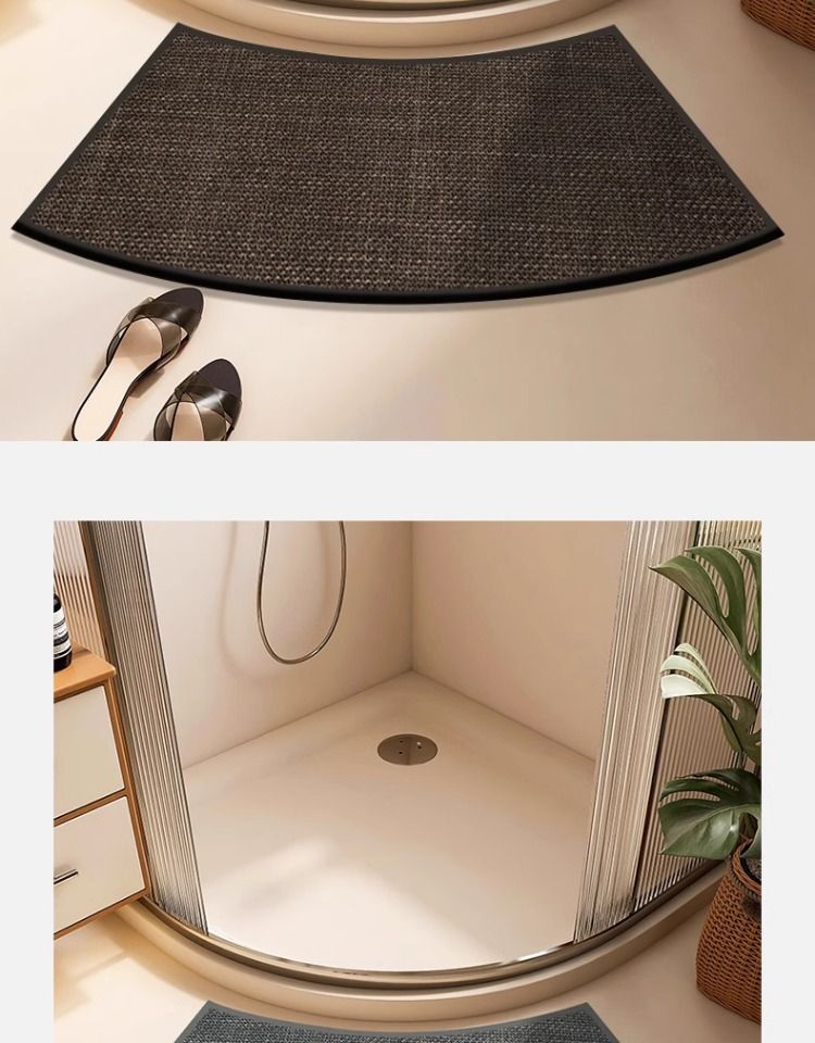 Home Textile Linen Woven Curved Bathroom Floor Mat Toilet Absorbent Foot Mat Toilet Shower Room Door Arc Non Slip Mat_voghion.com