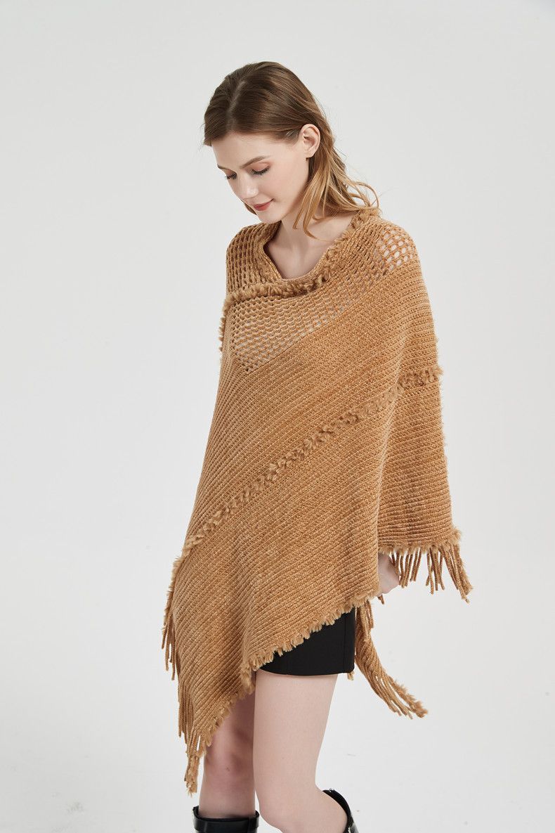 Women's pullover shawl spring, autumn and winter bat sweater solid color hollow knitted shawl_voghion.com
