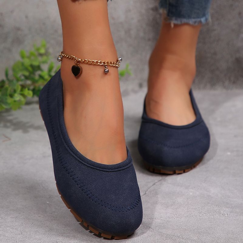 2025 Spring/Summer Large Flat Bottom Suede Round Head Foot Set, Shallow Mouth Fashionable Versatile Shoes For Outer Wear_voghion.com