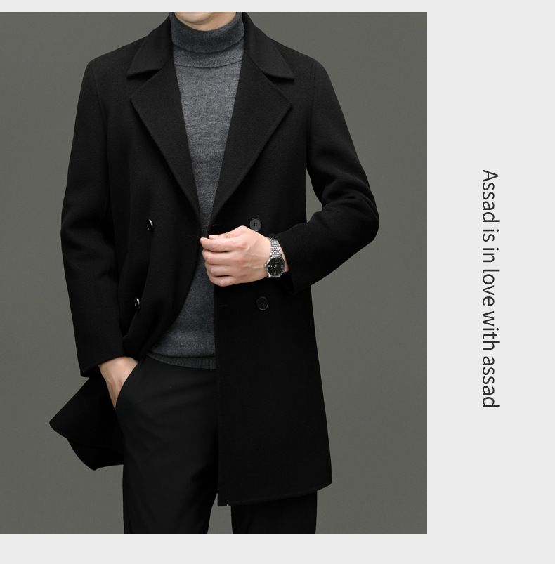 Luxury Cashmere-Blend Overcoat For Men – British-Style Relaxed Fit Double-Breasted Winter Coat (46-56, Black & Grey)_voghion.com