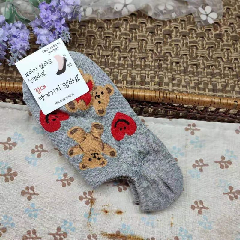 0 calzini invisibili primavera amore orso bocca bassa calzini da donna cinturino tallone silicone Dongdaemun Corea del Sud calzini all'ingrosso Shandong_voghion.com