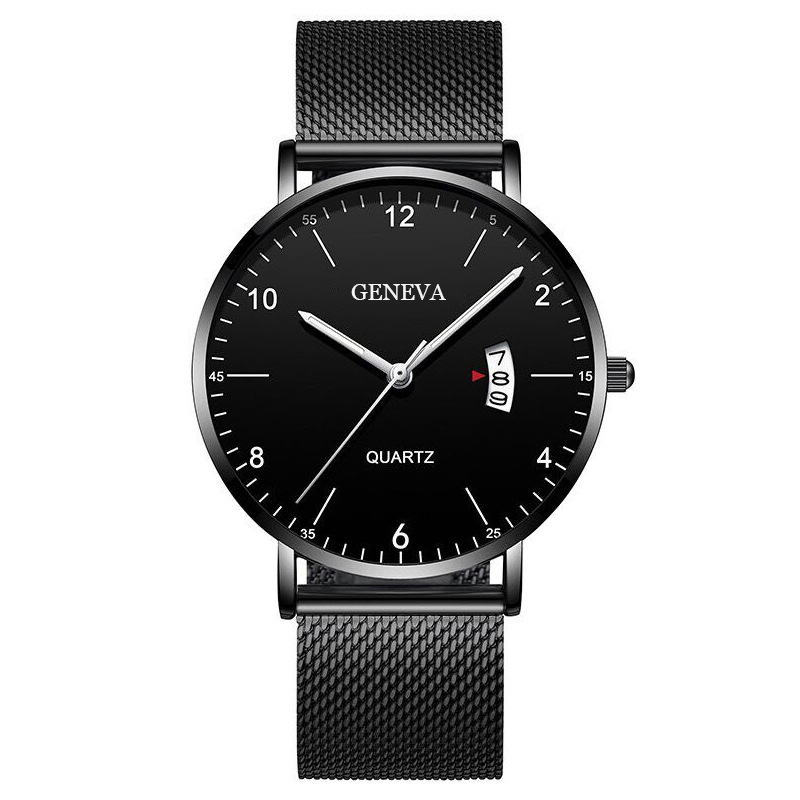 New Men's Business Simple Digital Scale Calendar Mesh Strap Watch Quartz Wristwatch_voghion.com