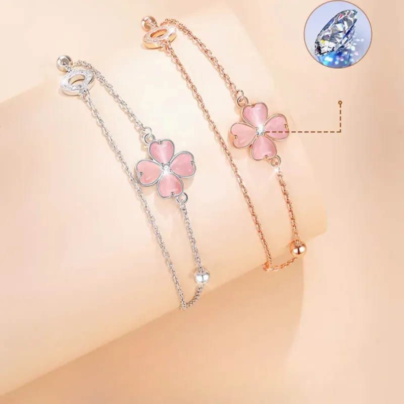 Braccialetto con quadrifoglio in argento sterling S925, idea regalo per San Valentino, con occhio di gatto, gioielli originali all'ingrosso_voghion.com