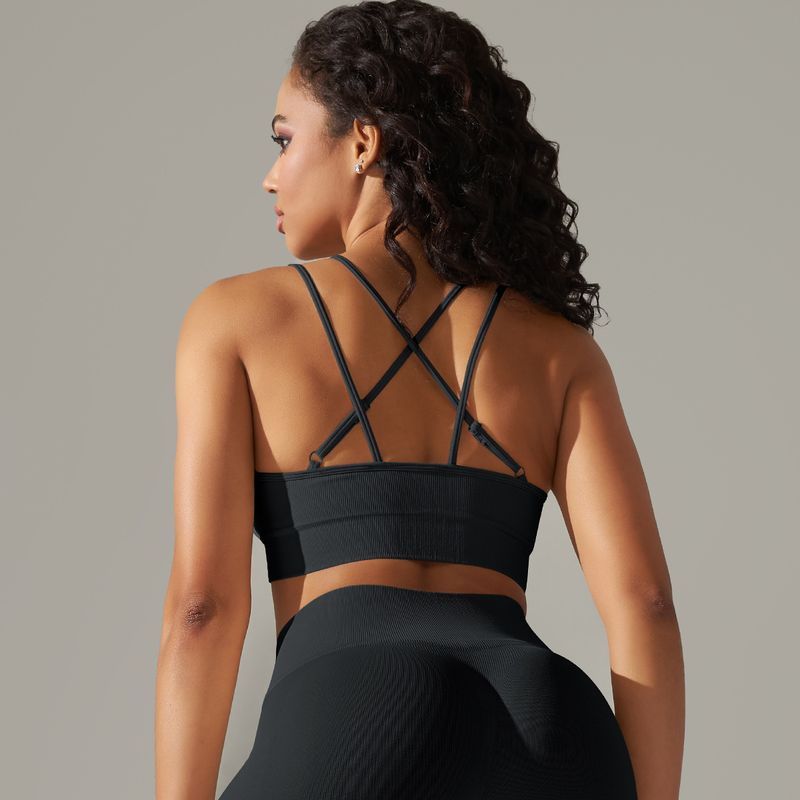 Damkläder sömlösa stickade enfärgade vacker rygg andas cross sport bh löpning fitness yoga bh topp_voghion.com