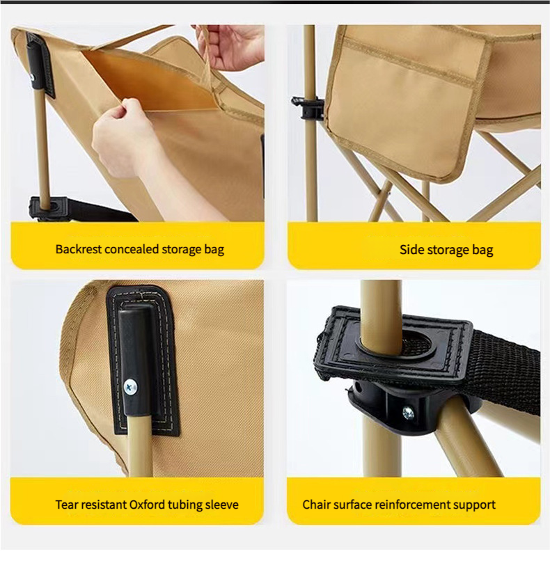 Silla de camping portátil con respaldo alto y plegable para viajes y ocio al aire libre Moon_voghion.com