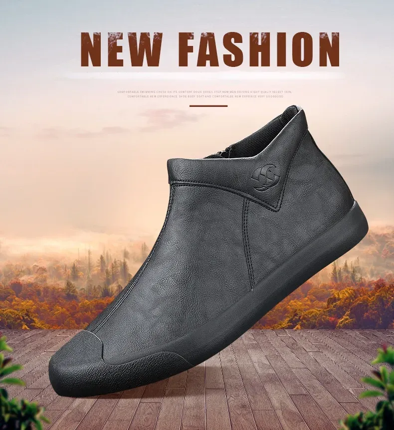 Winter Men's Boots, Slip-On Casual High-Top Shoes With Thick Leather 4 C7ddc_voghion.com