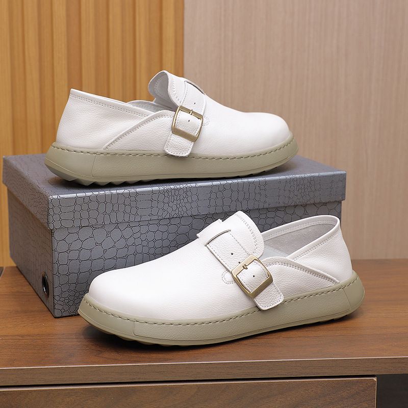 2025 New Men's Sole Genuine Leather Loafers Korean Style Breathable Trendy Slip-On Soft Panel Shoes For Men_voghion.com
