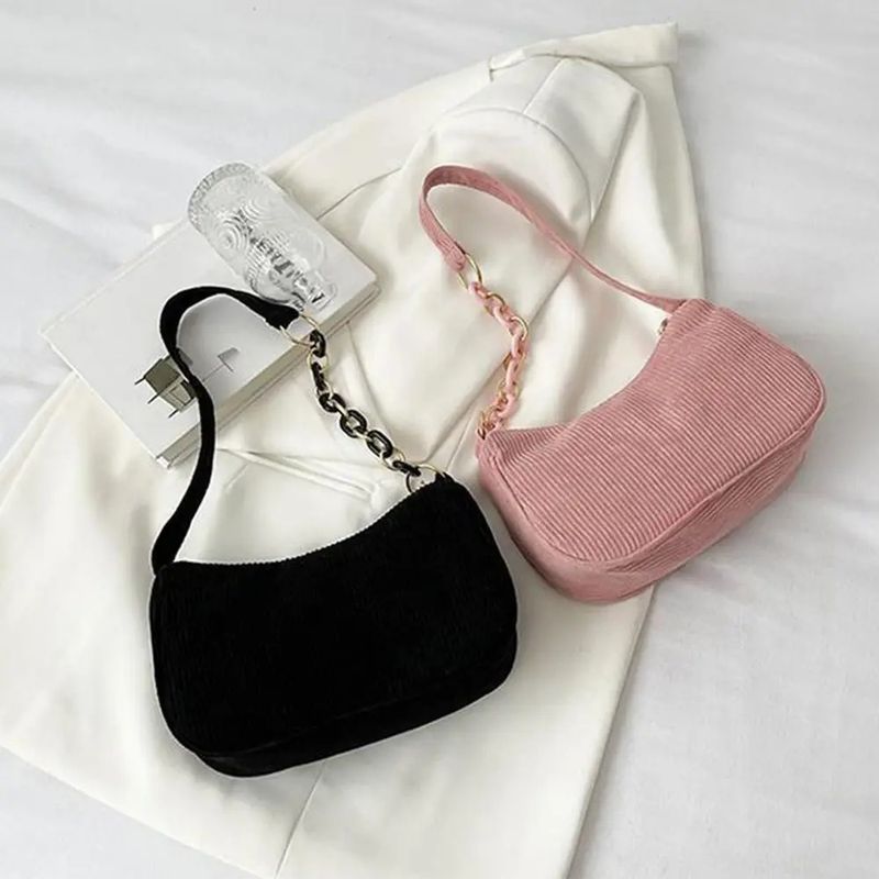 Mode Vintage S Frauen Herbst Winter Cord Unterarm Tasche Zipper Schulter Kleine Taschen Weibliche Weiche Casual Kupplung_voghion.com