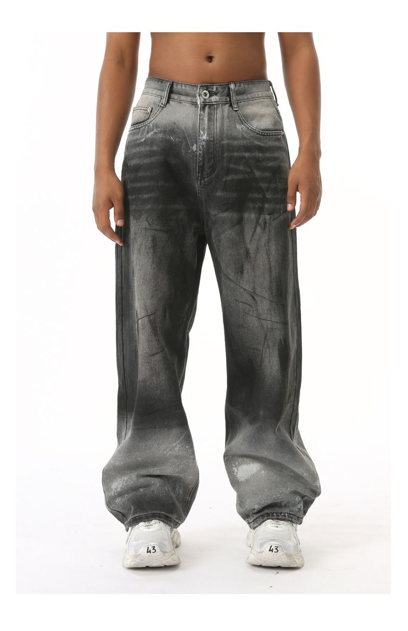 EF JEANS | 2024 New Product, High Street Tide Black And Gray Gradual Change Personality Micro-straightforward Washed Jeans Trousers_voghion.com