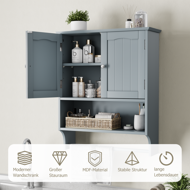 Badezimmer-Wandschrank Mit Handtuchhalter, 2 Türen und Offenen Regalen, Medizinschrank_voghion.com