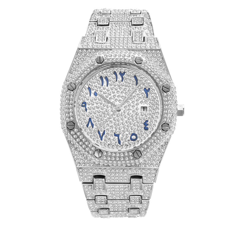 Orologio da uomo di lusso con diamanti bling, orologio al quarzo impermeabile per uomo, orologio da polso con calendario hip-hop_voghion.com