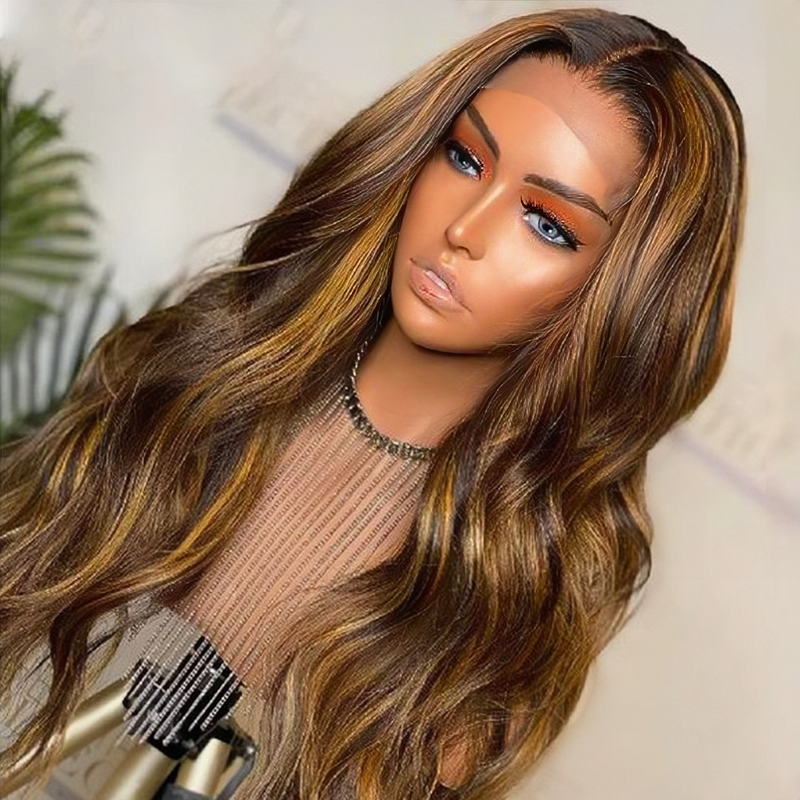 13x4 Pre-Lace Brazilian Hair 180% density human hair wig P4/27 Long wavy wig suitable for women's daily wear natural fashion_voghion.com