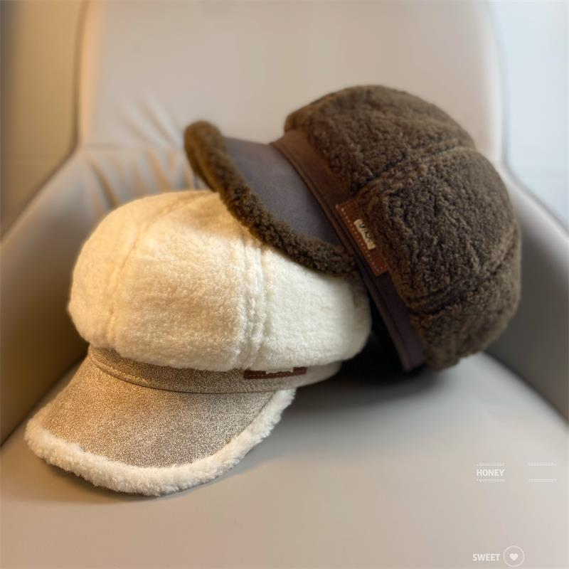 Horn Cap weiblech Plüsch verdickt waarm Hierscht a Wanter Madame Inten Zong Cap Koreanesch Versioun vun der Gezei vun Moud wëll Wanter Bud Cap_voghion.com