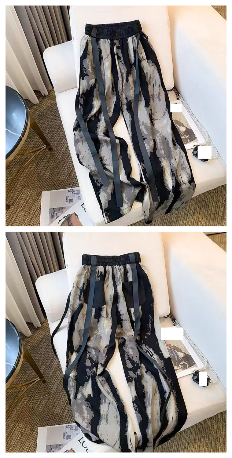 Dameklær ny nasjonal stil vår og sommer nye issilke chiffon bukser med brede ben kvinnelige ins casual bånd drapere rett mopping bukser_voghion.com