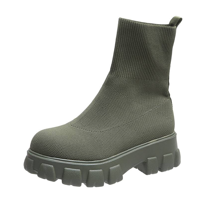 Zapatos de mujer, botas cortas deportivas tejidas voladoras, botas de un solo paso de talla grande_voghion.com