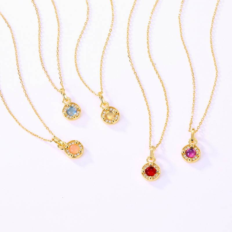 summer New S925 Silver Candy Colored Gem Pendant Female Gold Plated Diamond Fashion Clavicle Chain Light Luxury_voghion.com