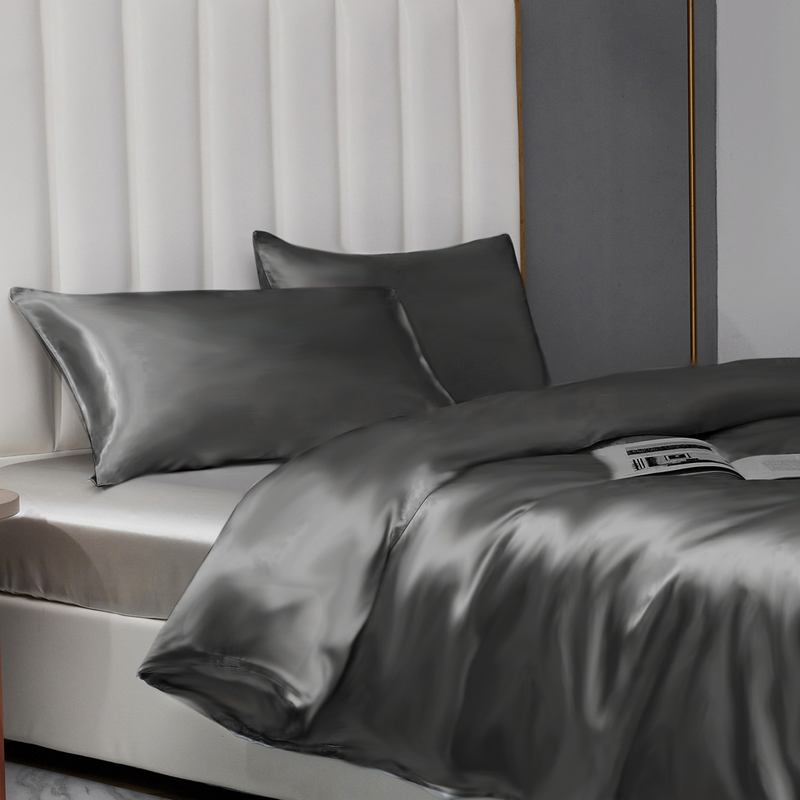 Set di biancheria da letto in seta, copripiumino di lusso in morbido raso con 2 federe in raso, leggero per tutte le stagioni._voghion.com