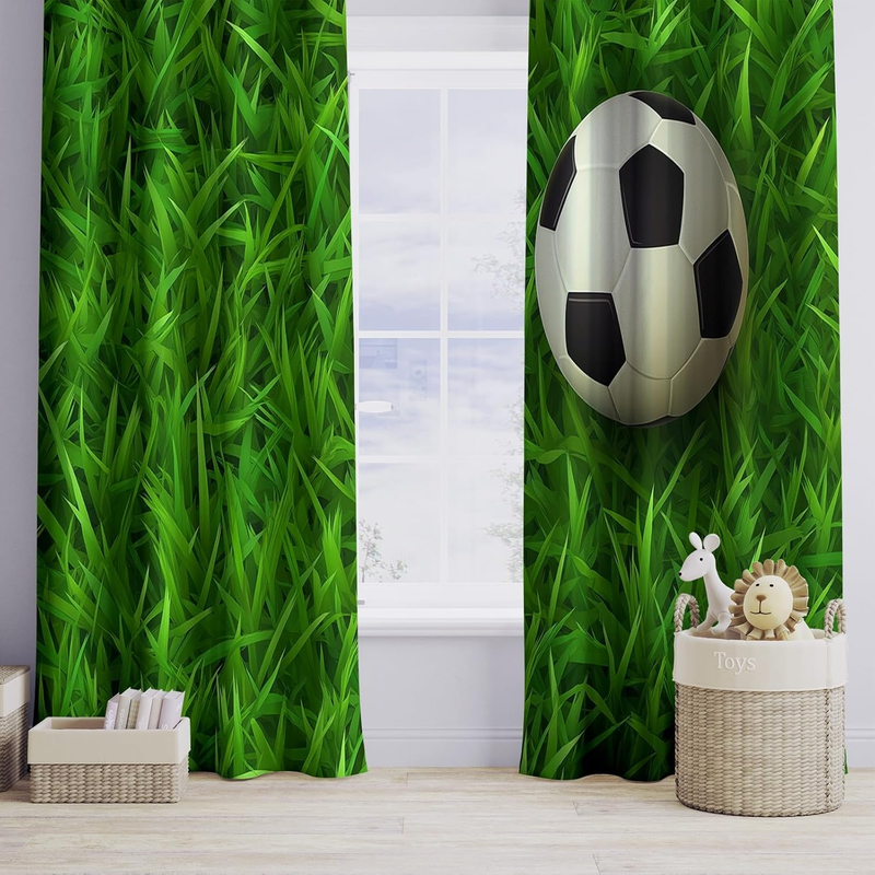 Vorhänge für Wohnzimmer, superweich, wärmeisoliert, grünes Gras, Fußball-Druckmuster, UV-Schutz, Verdunkelungsvorhänge mit Ösen_voghion.com