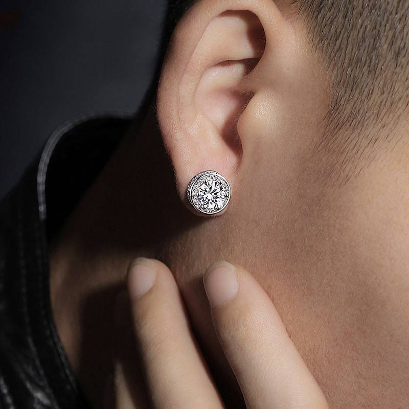 Orecchino singolo da uomo con design a diamante pieno, orecchini in oro bianco con zirconi in stile hip-hop per donna, look di alta qualità, eleganti e resistenti al colore_voghion.com