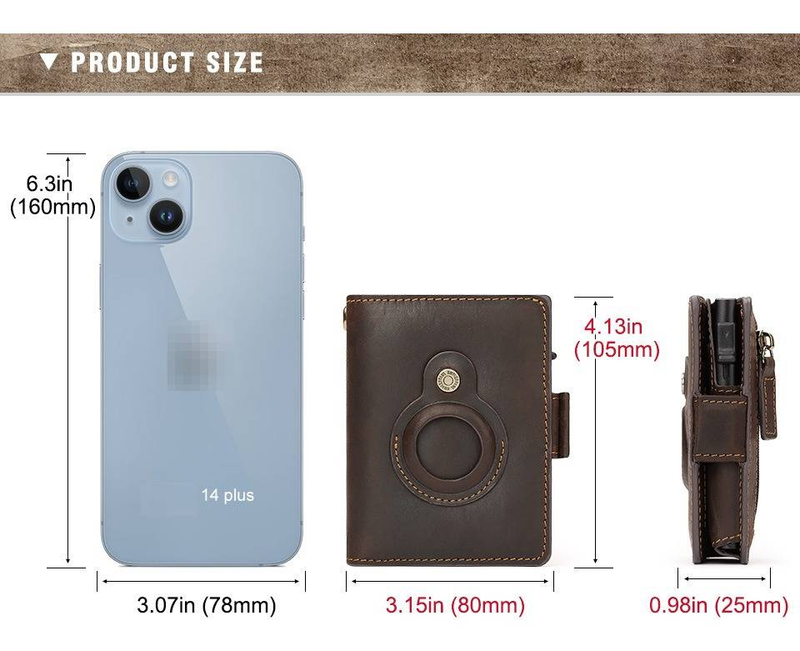 Tarjetero de cuero genuino con bloqueo RFID y cadena metálica: billetera delgada antirrobo para tarjetas de crédito para hombre, estilo clásico vintage (marrón claro)_voghion.com