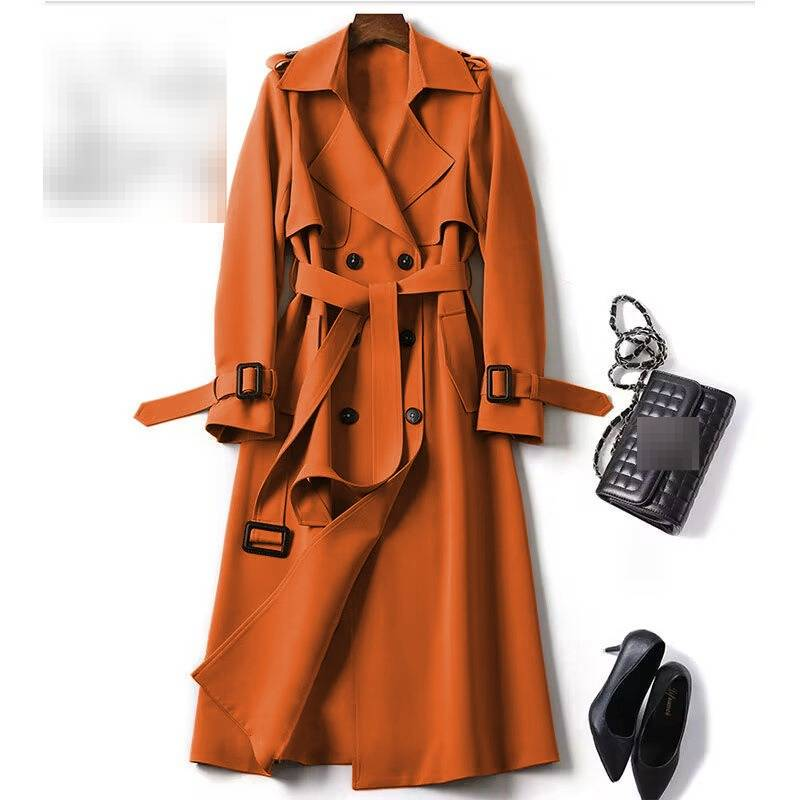 Trench di media lunghezza per donna, primavera e autunno, nuova versione coreana, taglia grande, cappotto in stile britannico popolare, sopra il ginocchio, cappotto nero da donna_voghion.com