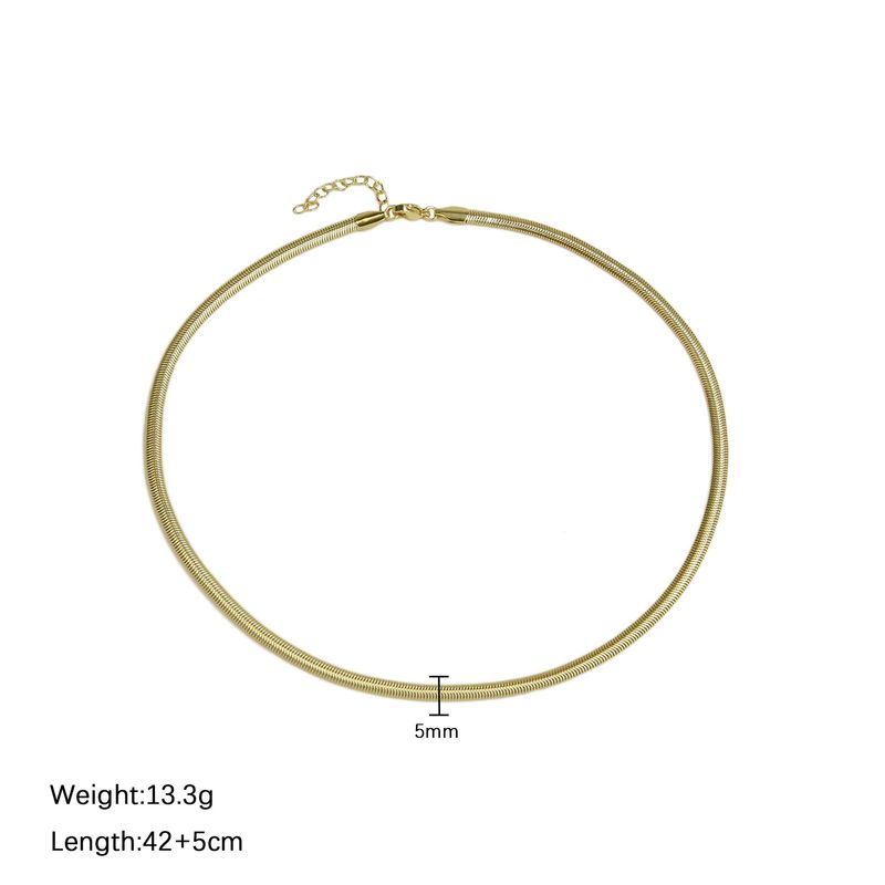 Collier chaîne serpent plate en laiton plaqué or 18 carats pour femme, chaîne de clavicule géométrique minimaliste à superposer, pièce tendance_voghion.com